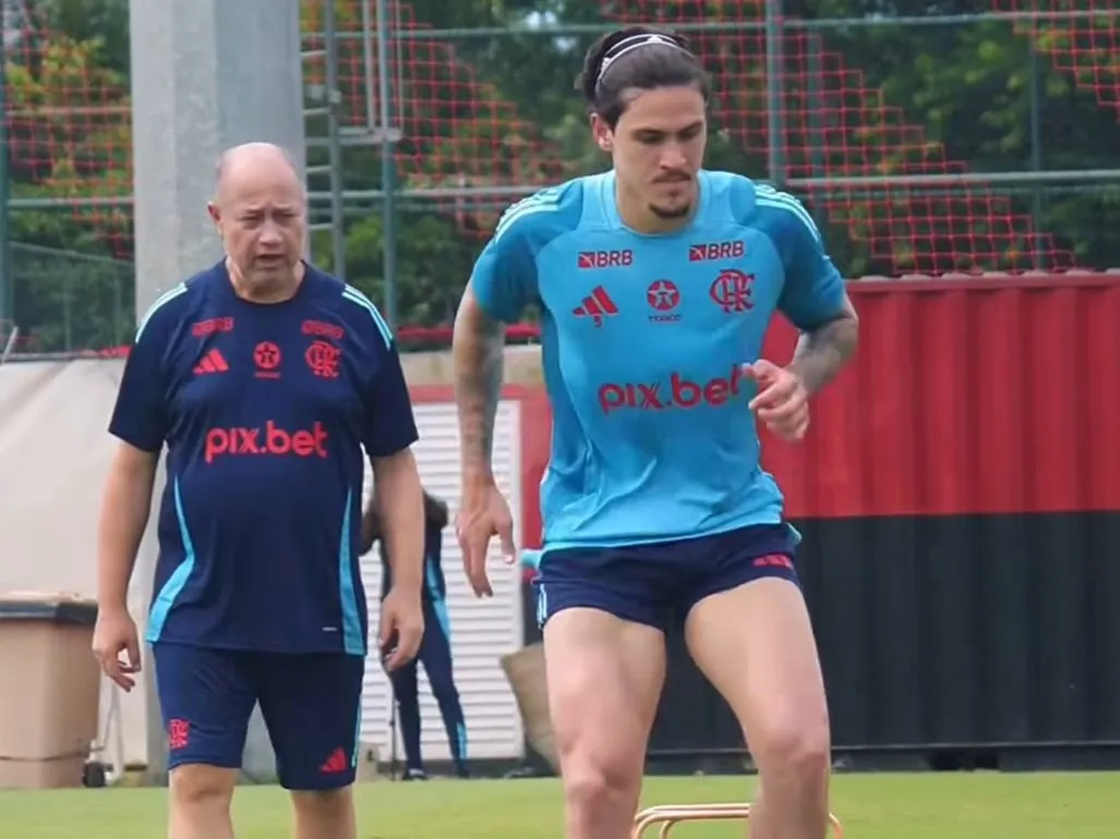 Pedro, durante treino leve de recuperação no CT do Flamengo. Foto: Divulgação/Flamengo