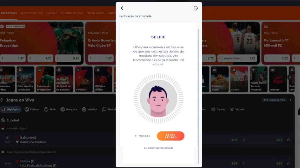 Siga as instruções para enviar uma selfie de qualidade que facilite a identificação.