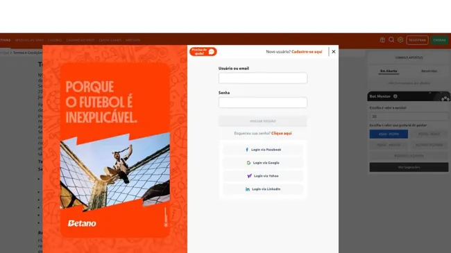 A Betano disponibiliza diferentes formas para fazer o login