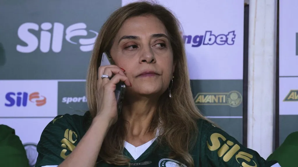leila pereira presidente do Palmeiras durante partida contra o Bragantino no estádio Arena Allianz Parque pelo campeonato Paulista 2025. Foto: Ettore Chiereguini/AGIF