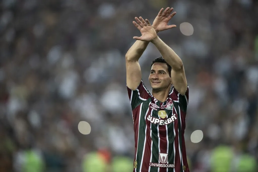 Ganso jogador do Fluminense comemora seu classificação após partida contra o Grêmio no estádio Maracanã pelo campeonato Copa Libertadores 2024. Foto: Jorge Rodrigues/AGIF