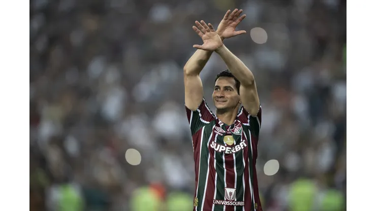 Ganso jogador do Fluminense comemora seu classificação após partida contra o Grêmio no estádio Maracanã pelo campeonato Copa Libertadores 2024. Foto: Jorge Rodrigues/AGIF
