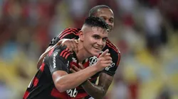 RJ - RIO DE JANEIRO - 30/01/2025 - CARIOCA 2025, FLAMENGO X SAMPAIO CORREA - Alcaraz jogador do Flamengo comemora seu gol durante partida contra o Sampaio Correa no estadio Maracana pelo campeonato Carioca 2025. Foto: Thiago Ribeiro/AGIF