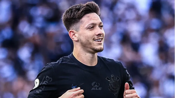 Rodrigo Garro comemorando gol durante partida entre Corinthians e Vasco, na Neo Química Arena, pelo Brasileirão 2024.