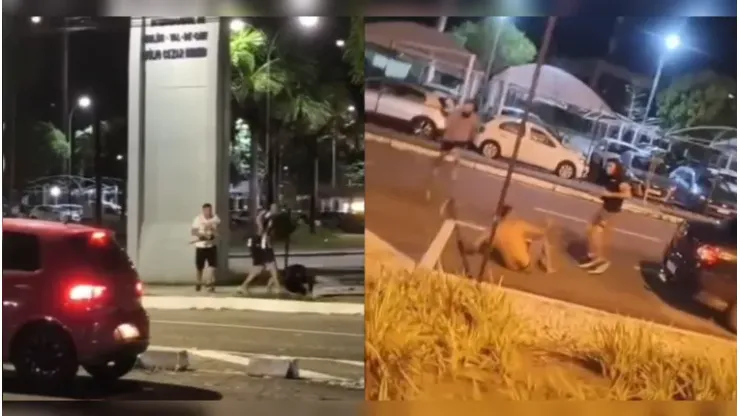 Homens se agredindo as vésperas do jogo entre Flamengo e Botafogo, em Belém. Foto: Reprodução / Redes Sociais