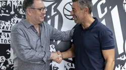 Teixeira e Caixinha juntos - Foto: Bruno Vaz/Santos FC.