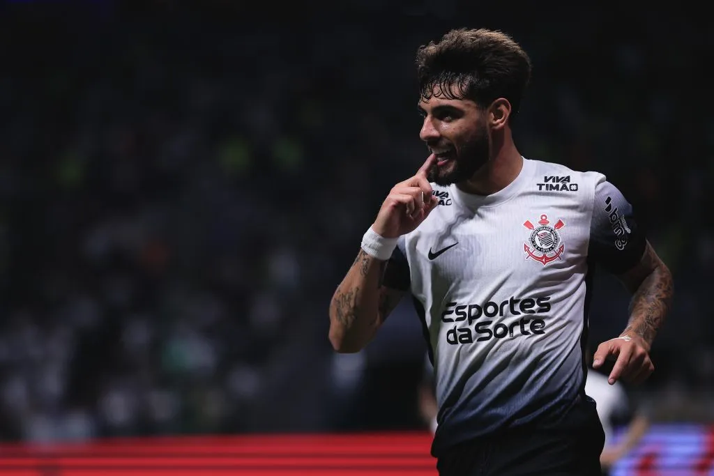 SP – SAO PAULO – 06/02/2025 – PAULISTA 2025, PALMEIRAS X CORINTHIANS – Yuri Alberto jogador do Corinthians comemora seu gol durante partida contra o Palmeiras no estadio Arena Allianz Parque pelo campeonato Paulista 2025. Foto: Ettore Chiereguini/AGIF