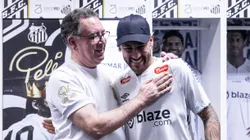Marcelo Teixeira, presidente do Santos e Neymar em sua apresentação na Vila Belmiro