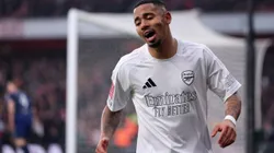 LONDON, ENGLAND - JANUARY 12: Gabriel Jesus of Arsenal reacts during the Emirates FA Cup Third Round match between Arsenal and Manchester United at Emirates Stadium on January 12, 2025 in London, England. Arsenal are playing in a special all-white kit for today's FA Cup third-round tie as part of their ‘No More Red’ initiative which was launched in collaboration with Adidas in 2022 to keep young people safe from knife crime. (Photo by Julian Finney/Getty Images)