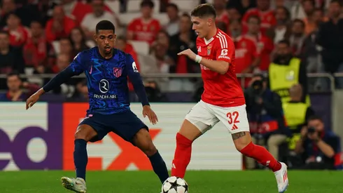 LISBON, PORTUGAL – OCTOBER 2: Benjamin Rollheiser of SL Benfica with Samuel Lino of Atletico de Madrid in action during the UEFA Champions League 2024/25 League Phase MD2 match between SL Benfica and Atletico de Madrid at Estadio da Luz on October 2, 2024 in Lisbon, Portugal. (Photo by Gualter Fatia/Getty Images)