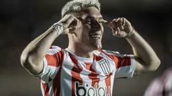 Rollheiser jogador do Estudiantes durante partida contra o Corinthians no estádio Arena Corinthians pelo campeonato Copa Sul-Americana 2023. Foto: Ettore Chiereguini/AGIF
