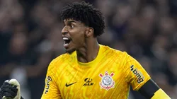 Hugo Souza comemorando durante partida pelo Paulistão. Foto: Rodrigo Coca/Ag. Corinthians