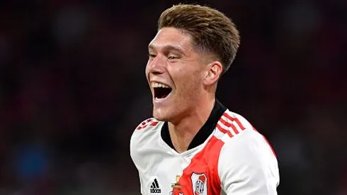 Benjamín Rollheiser comemorando gol durante partida entre River Plate e Colon, em 2021. Foto: Hernan Cortez