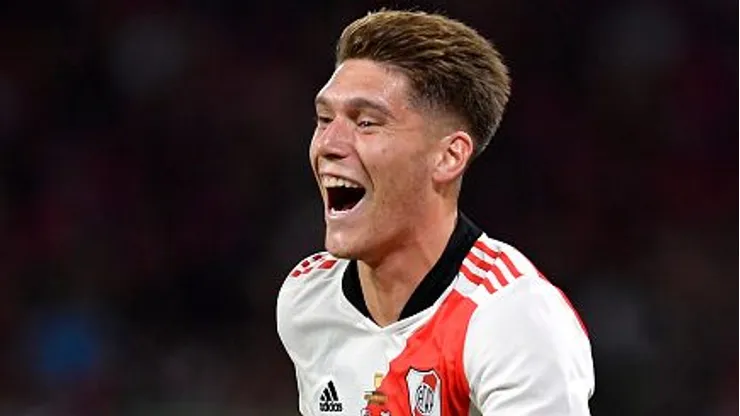 Benjamín Rollheiser comemorando gol durante partida entre River Plate e Colon, em 2021. Foto: Hernan Cortez