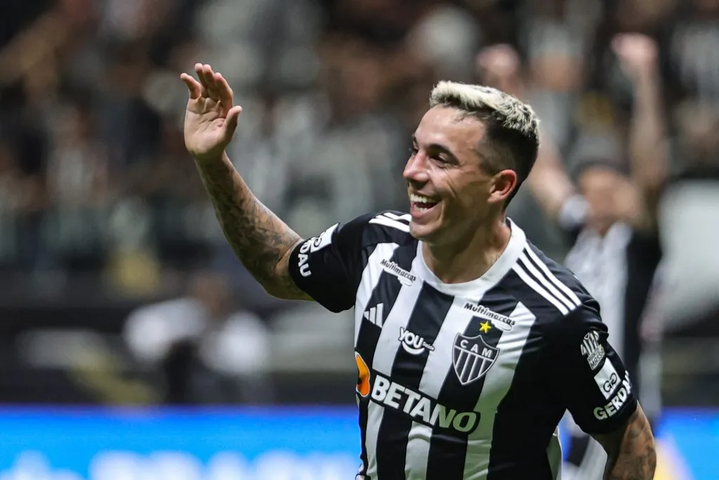 MG – BELO HORIZONTE – 07/08/2024 – COPA DO BRASIL 2024, ATLETICO-MG X CRB – Saravia jogador do Atletico-MG comemora seu gol durante partida contra o CRB no estadio Arena MRV pelo campeonato Copa Do Brasil 2024. Foto: Gilson Lobo/AGIF