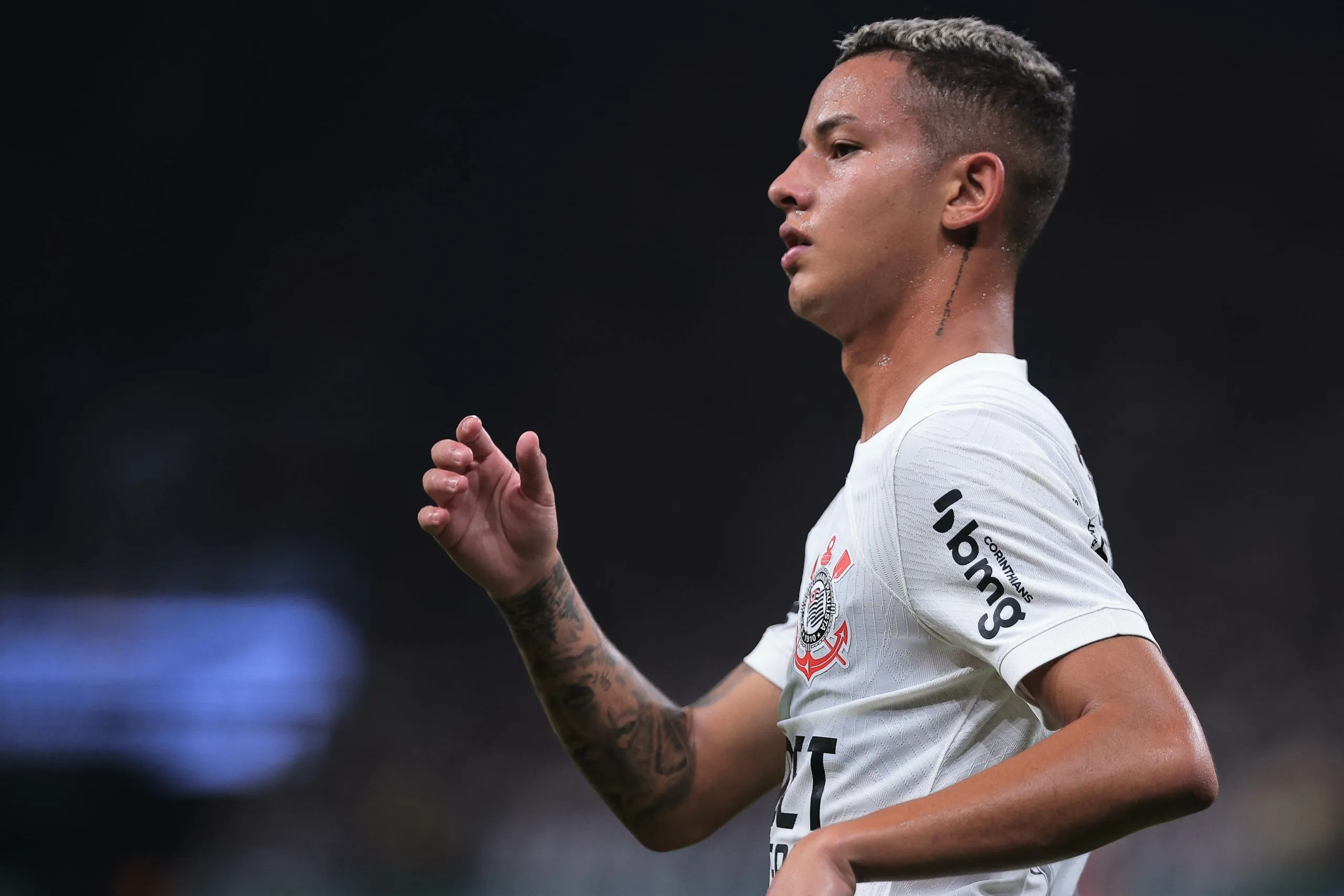 Kayke jogador do Corinthians durante partida contra o Sao Paulo no estadio Arena Corinthians pelo campeonato Paulista 2024. Foto: Ettore Chiereguini/AGIF