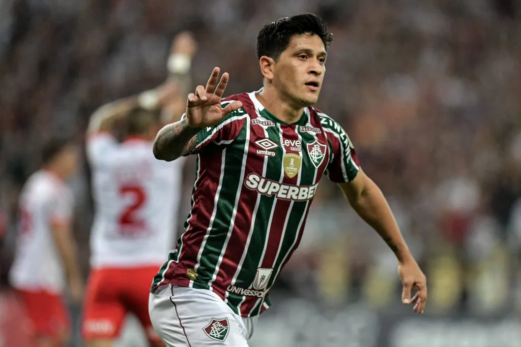 Germán Cano jogador do Fluminense comemora gol anulado durante partida contra o Cerro Porteño no estádio Maracanã pelo campeonato Copa Libertadores 2024. Foto: Thiago Ribeiro/AGIF
