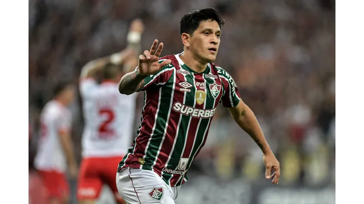 Germán Cano jogador do Fluminense comemora gol anulado durante partida contra o Cerro Porteño no estádio Maracanã pelo campeonato Copa Libertadores 2024.