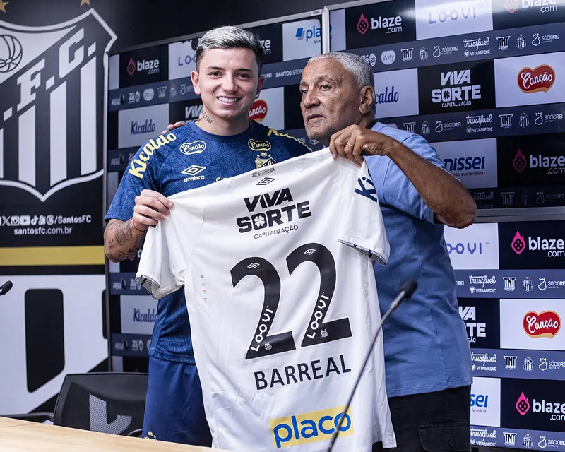 Barreal vai usar a camisa 22 no Santos. Foto: Raul Baretta/Santos FC