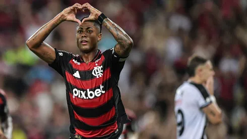 Bruno Henrique jogador do Flamengo comemora seu gol durante partida contra o Vasco. Foto: Thiago Ribeiro/AGIF