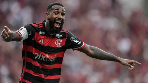 Gerson jogador do Flamengo comemora gol durante partida. Foto: Thiago Ribeiro/AGIF