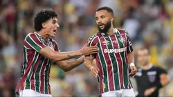 SAmuel Xavier jogador do Fluminense comemora seu gol com Fuentes jogador da sua equipe durante partida contra o Boavista no estádio Maracanã pelo campeonato Carioca 2025. Foto: Thiago Ribeiro/AGIF