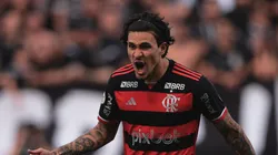SP - SAO PAULO - 01/09/2024 - BRASILEIRO A 2024, CORINTHIANS X FLAMENGO - Pedro jogador do Flamengo comemora seu gol durante partida contra o Corinthians no estadio Arena Corinthians pelo campeonato Brasileiro A 2024. Foto: Ettore Chiereguini/AGIF