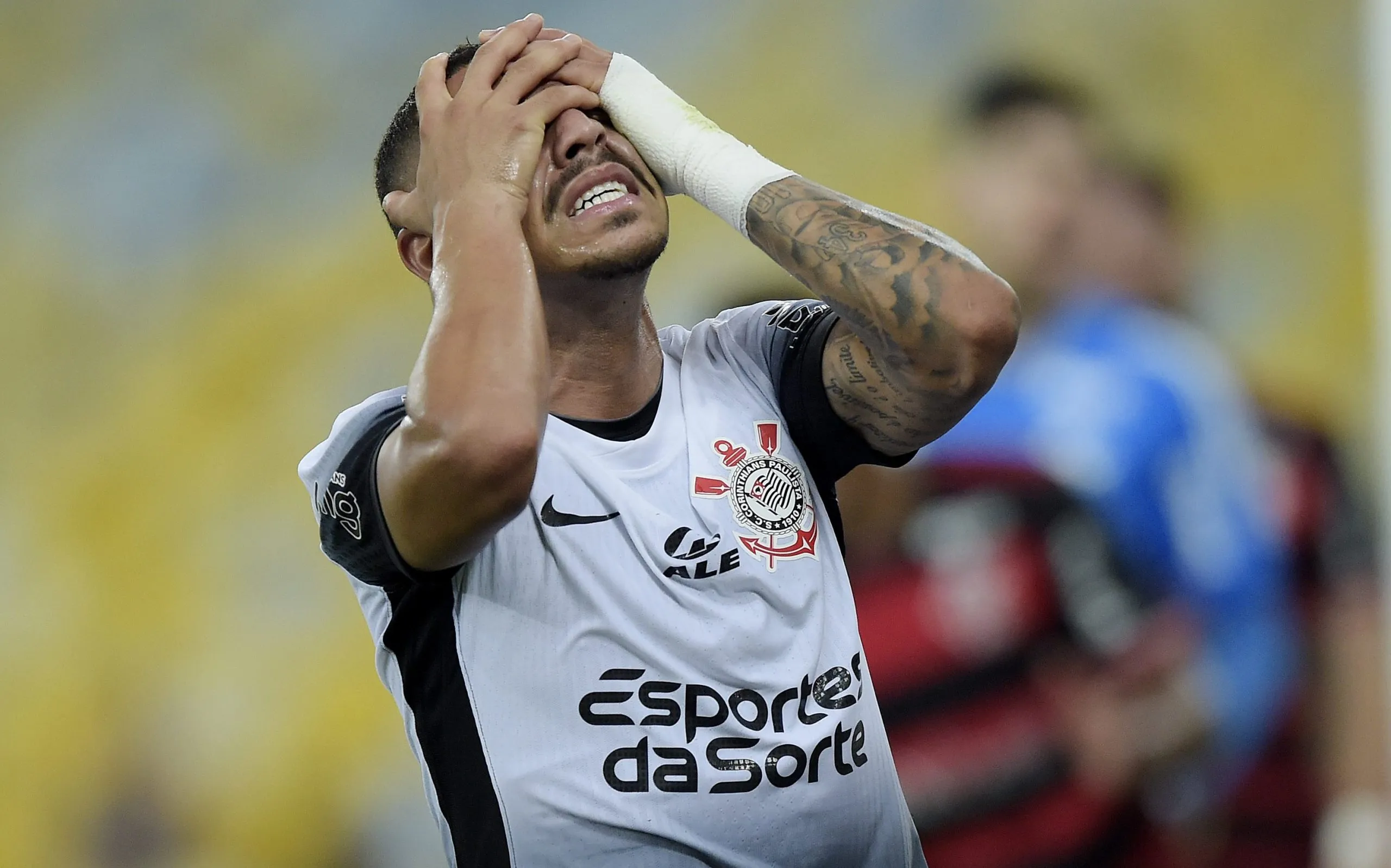 Matheuzinho, lateral do Corinthians lamenta resultado da partida e apesar do empate na Venzuela mira no jogo de volta e espera pelo apoio da Fiel. Foto: Alexandre Loureiro/AGIF