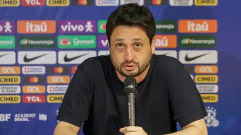 Arthur Elias técnico do Brasil durante coletiva após partida de futebol feminino contra a Jamaica na Arena de Pernambuco neste sábado (1), válida como amistoso de preparação para os jogos olímpicos de Paris 2024.