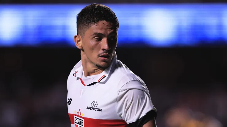 Pablo Maia, do São Paulo, durante partida contra o Novorizontino no Morumbi pelo Campeonato Paulista 2024. Foto: Ettore Chiereguini / AGIF