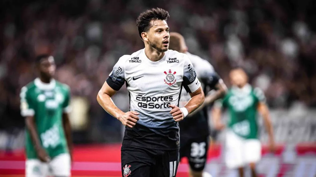 Angel Romero, jogador do Corinthians comemora seu gol durante partida contra o Guarani no estadio Arena Corinthians pelo campeonato Paulista 2025. Foto: Leonardo Lima/AGIF