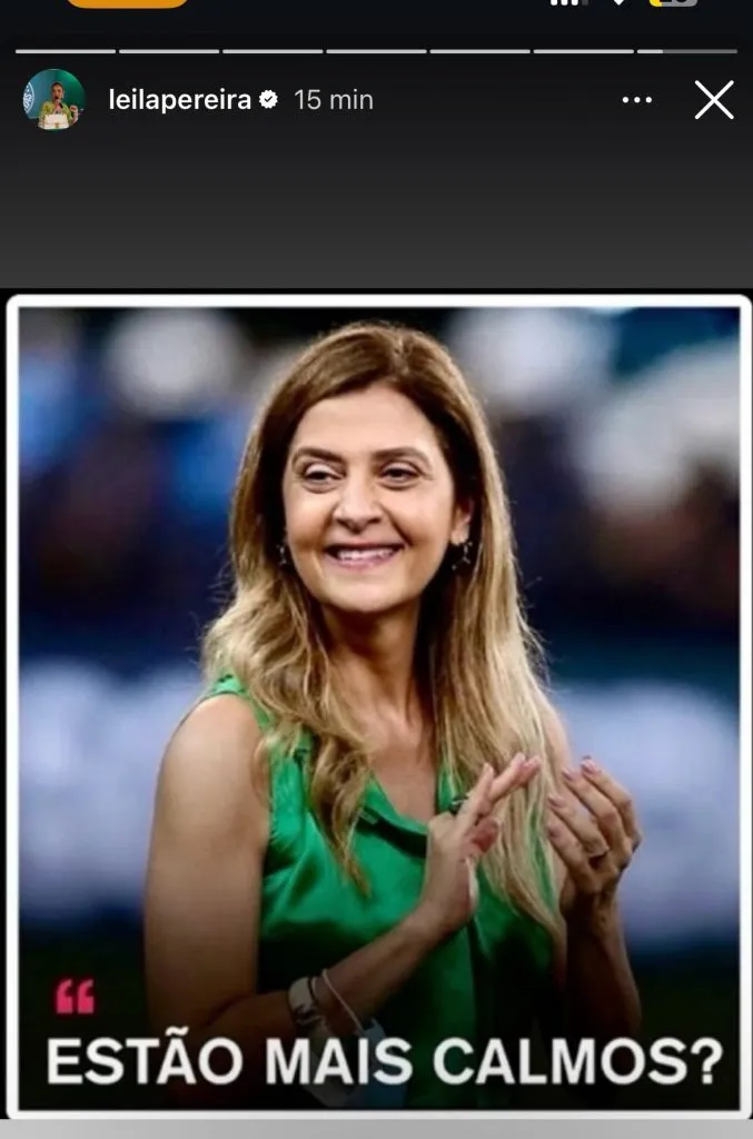 Leila Pereira em seu Instagram  após vitória e classificação do Palmeiras — Foto: Reprodução / Instagram