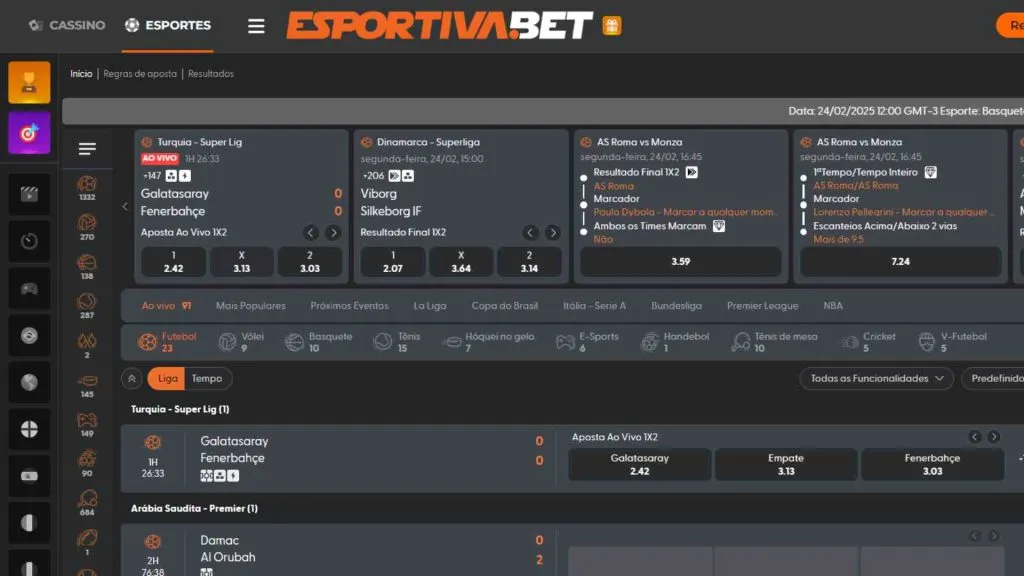 A Esportiva bet tem um catálogo completo de eventos e mercados de futebol