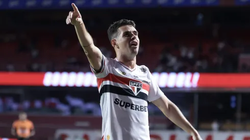 Oscar, do Sao Paulo comemora seu gol durante partida contra o Mirassol, no Morumbis pelo Campeonato Paulista 2025. Foto: Marcello Zambrana / AGIF