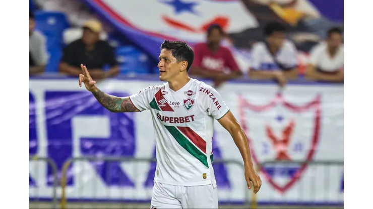German Cano, jogador do Fluminense comemora seu gol durante partida contra o Aguia de Maraba no estadio Mangueirao pelo campeonato Copa Do Brasil 2025. Foto: Fernando Torres/AGIF