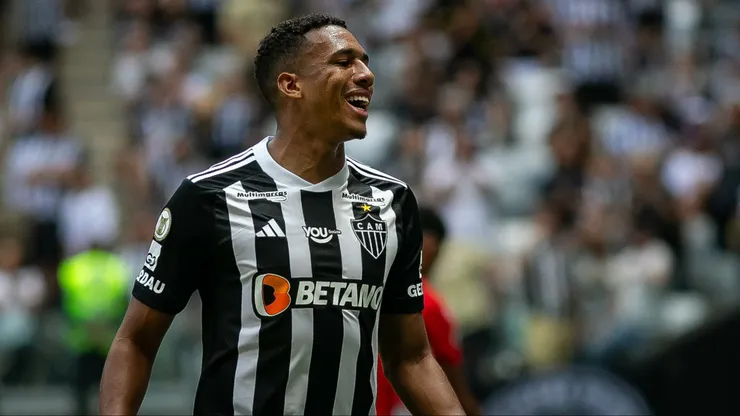 Brahian Palacios, jogador do Atlético-MG durante partida contra o Atletico-GO no estadio Arena MRV pelo campeonato Brasileiro A 2024. Foto: Fernando Moreno/AGIF