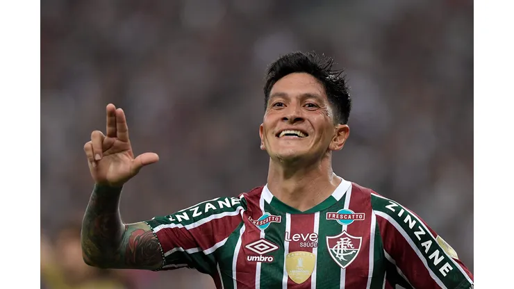 Germán Cano jogador do Fluminense comemora seu gol durante partida contra o Colo-Colo no estádio Maracanã pelo campeonato Copa Libertadores 2024. Foto: Thiago Ribeiro/AGIF