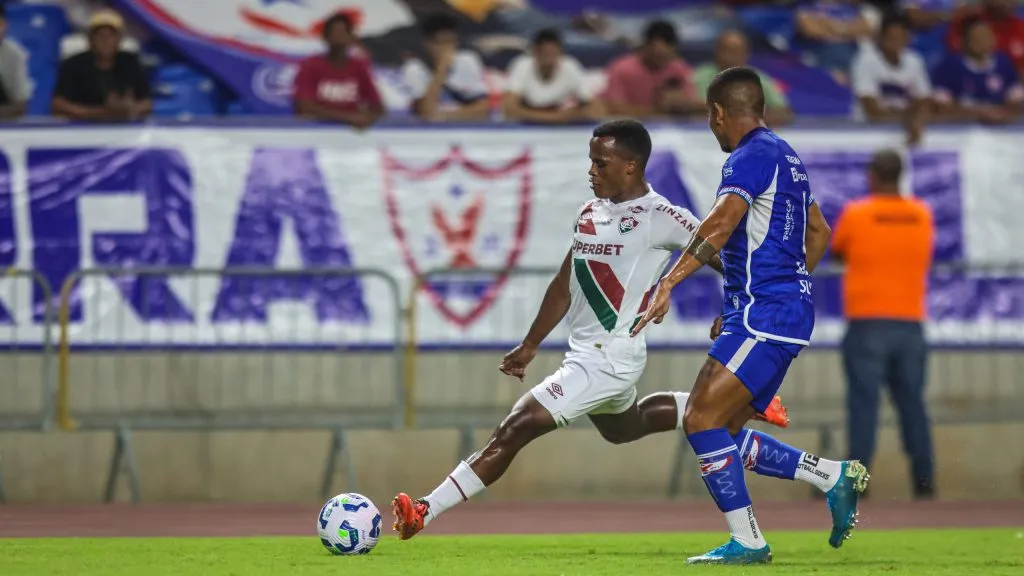 John Árias jogador do Fluminense durante partida contra o Águia de Marabá no estádio Mangueirão pelo campeonato Copa Do Brasil 2025. Foto: Fernando Torres/AGIF