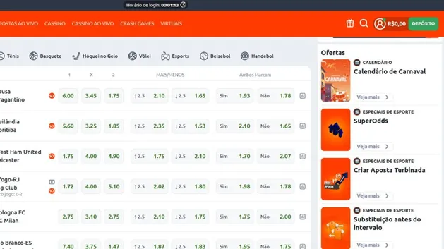 Captura de tela do site oficial da Betano mostrando as ofertas no lado direito da imagem.