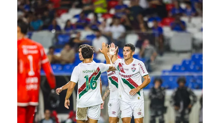 Serna jogador do Fluminense comemora seu gol durante partida contra o Águia de Marabá no estádio Mangueirão pelo campeonato Copa Do Brasil 2025. Foto: Fernando Torres/AGIF