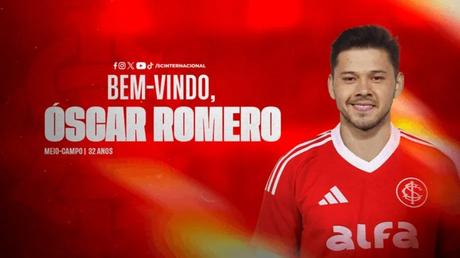 Óscar Romero, anunciado como novo reforço do Internacional. Foto: Reprodução/Internacional.