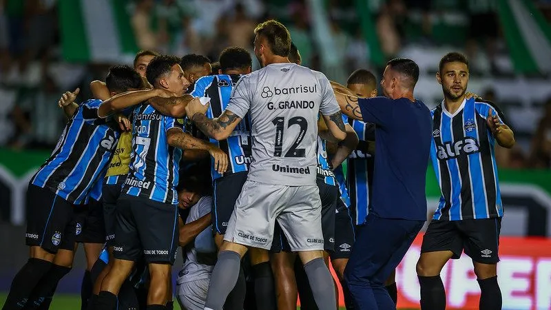 Grêmio comemora classificação para a final do Gauchão. Foto: Lucas Uebel/Grêmio