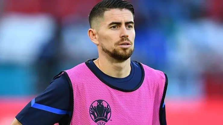 Jorginho durante partida pelas quartas de final da Euro 2020, entre Itália e Bélgica, em 2021. Foto: Claudio Villa