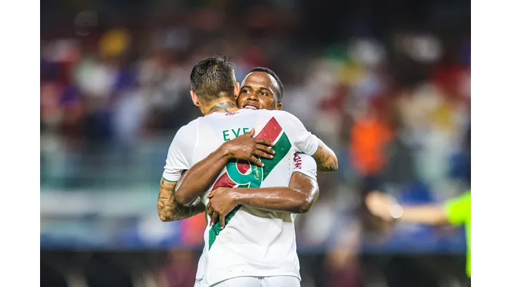 John Árias jogador do Fluminense comemora seu gol durante partida contra o Águia de Marabá no estádio Mangueirão pelo campeonato Copa Do Brasil 2025. Foto: Fernando Torres/AGIF