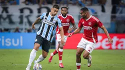 João Pedro, jogador do Grêmio, durante partida contra o Internacional no estadio Arena do Gremio pelo campeonato Gaucho 2025. Foto: Maxi Franzoi/AGIF
