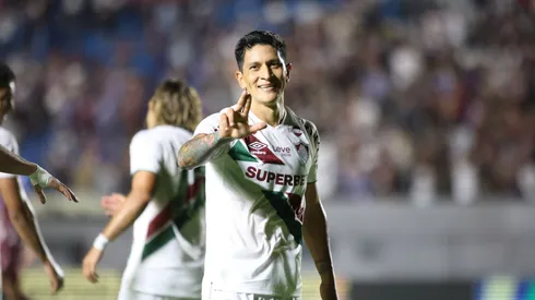 Germán Cano, atacante do Fluminense, comemora seu gol na partida contra o Caxias, no Estádio Centenário, pela Copa do Brasil 2025. Foto: Luis Felipe Amorin/AGIF