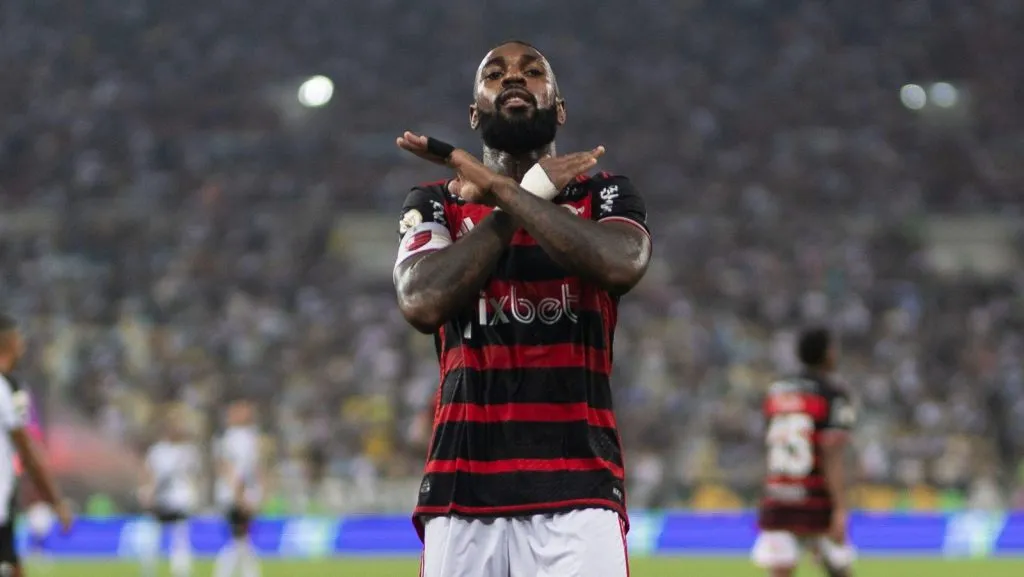 Gerson comemora gol marcado pelo Flamengo. Foto: Credit Image: © Ruano Carneiro/ZUMA Press Wire)