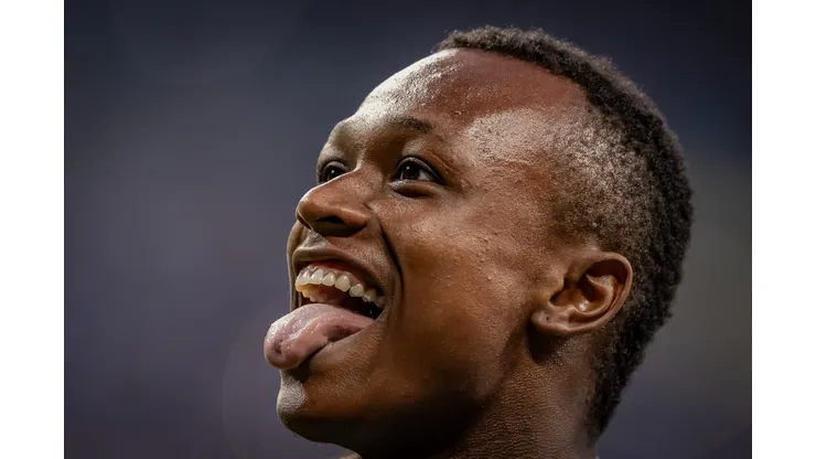 Nathan Fernandes jogando pelo Grêmio comemora seu gol durante partida contra o Juventude no estádio Arena do Grêmio pelo campeonato Gaúcho 2024. Foto: Liamara Polli/AGIF
