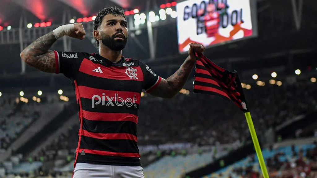 Gabigol comemorando. Foto: Thiago Ribeiro/AGIF