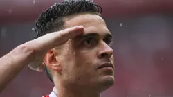 Borré jogador do Internacional comemora seu gol durante partida contra o Juventude no estádio Beira-Rio pelo campeonato Gaúcho 2025. Foto: Maxi Franzoi/AGIF